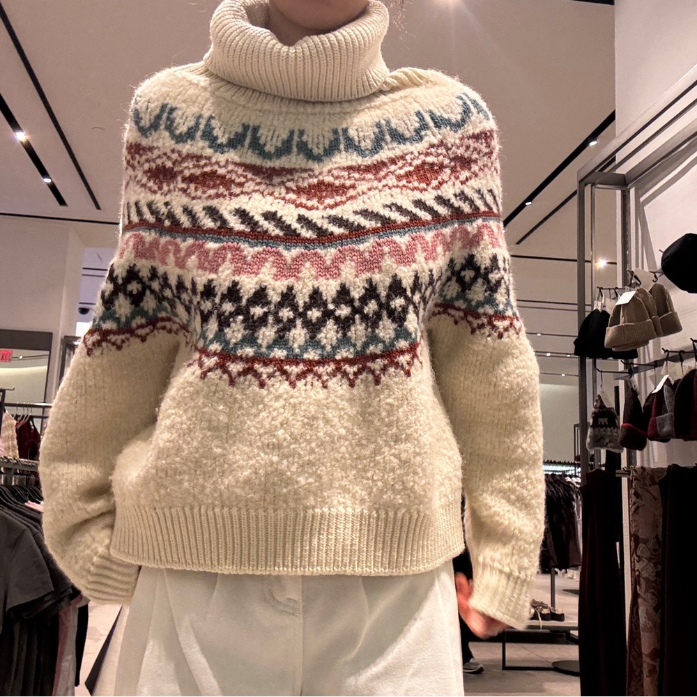 ba&sh Cream Multicolor Patterned Turtleneck Sweater